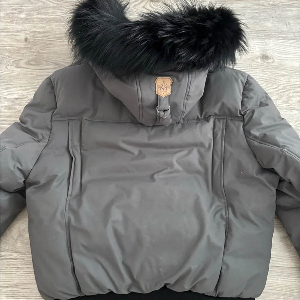 Mackage Gray Bomber Jacket with Black Fur Trim - Picture 8 of 8